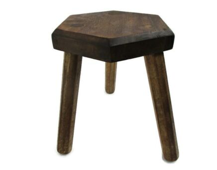 Vintage Hand Carved wood Tripod Milking Stool Pedestal Table Plant Flower Bonsai Stand Side Table Barn Country Style Funky