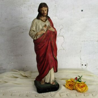 Gorgeous Antique Statue Jesus Christ Sacred Heart Neo Gothic 1900 Sacred Heart