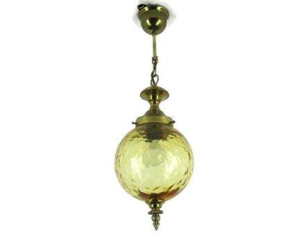 Chandelier Pendant Light Amber Glass Ball Mid Century Modern Modernist