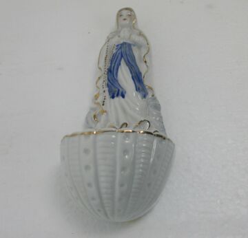 Antique French Holy Water Font Vessel Bisque Porcelain Virgin Mary Madonna 1905