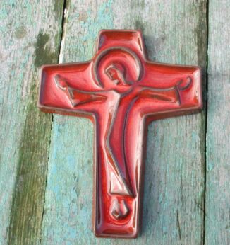 Mid Century Design Ceramic Modern Crucifix Ceramics Red