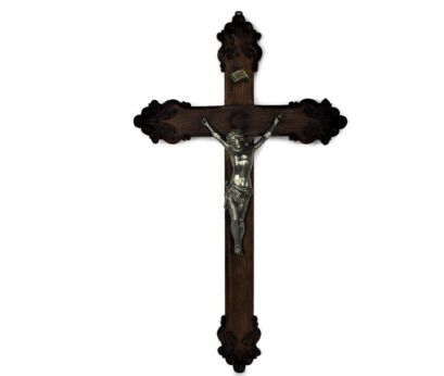 Large Gorgeous Oak Hanging Crucifix Cross Jesus Christ Spelter Corpus 31.49"