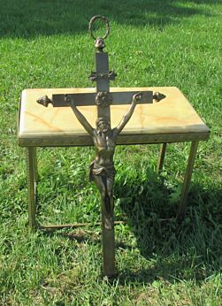 Large Antique Gothic Brass Ornate Crucifix Cross Jesus Christ Pine Apples 29.92"