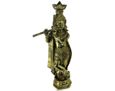 Large Statue  Buddha Playing Flute Ornate Etched Brass  Temple  35.43" Heavy