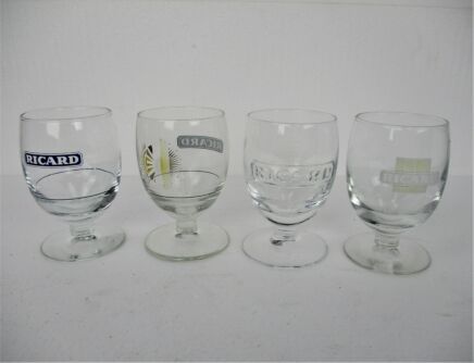 4 different French Ricard Glasses Pastis Apero France Collector HTF