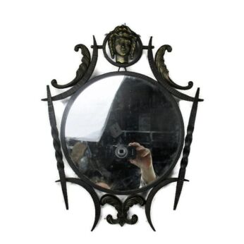 Wall Hanging Mirror Medusa Mythology Wrought Iron Brass Dresser Vanity Hall