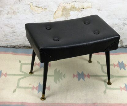 Mid Century Modern Black Stool Ottoman Footstool Leather Look Retro Tapered Legs