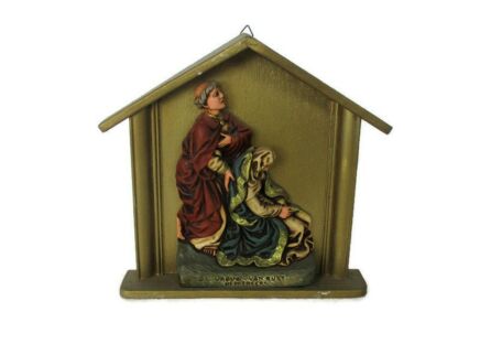Statue Our Lady of Rest Heppeneert with John the evangelist Collector Extremely HTF resin on wood wall hanging