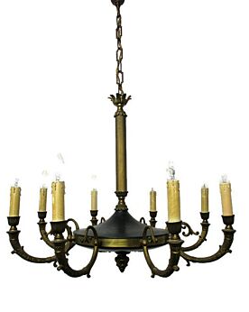 Large French Empire Chandelier Green Tole Brass 8 arms Hollywood Regency WOW