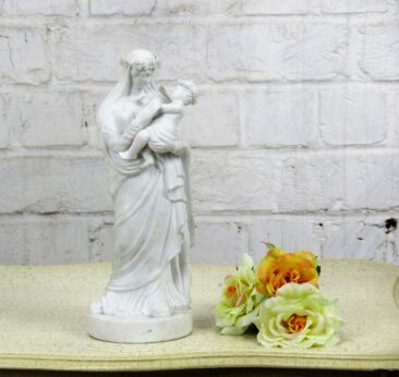 French Antique 1900 Bisque Statue Virgin Mary Infant Flowers Exquisite 10.62"