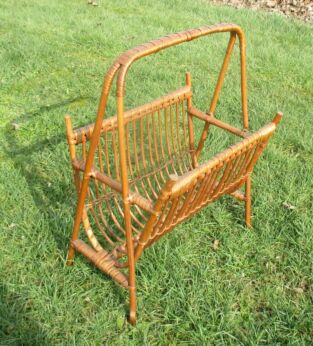 Rattan Wicker Magazine Newspaper Basket Mid Century Modern
