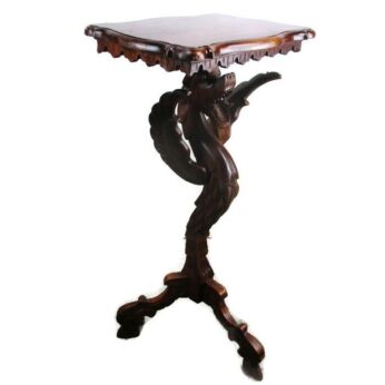 Gothic Winged Dragon Hand Carved Wood Pedestal Plant Flower Stand Mythological