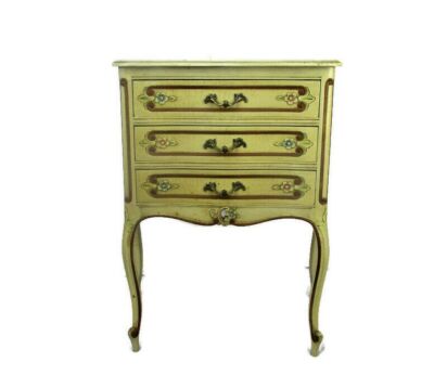 Hollywood Regency French Provincial White Crackled Chest of Drawers Roses Flower