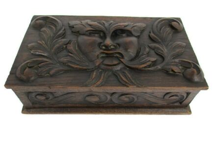 Gothic Hand Carved Wooden Trinket  box Ornate Antique Breton Large
