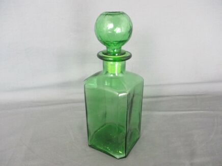 Empoli Art Glass Green Square Lidded  Decorative Bottle Italian Made Italy Vintage Retro