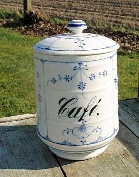 Antique 19th Century Rauenstein Coffee Jar Porcelain Germany Marked Blue White