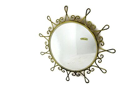 Maison DeKnudt Retro Modernist Starburst Sunburst Metal Wall Convex Mirror Mid Century Modern Modernist