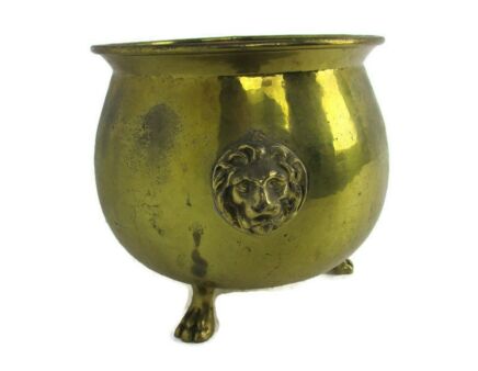Large Planter Vintage Brass Kettle Decorative Lion Head Lion Feet Gothic