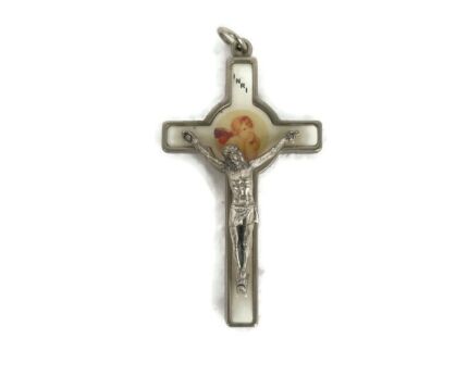 Small antique Hanging Crucifix  Jesus Christ Priest Nun Porcelain Angels Lovely Collector 