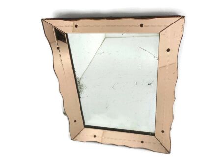 Large Art Deco Nouveau Wall Hanging Ornate Mirror Vanity Dresser Clear Etched Pink Glass 