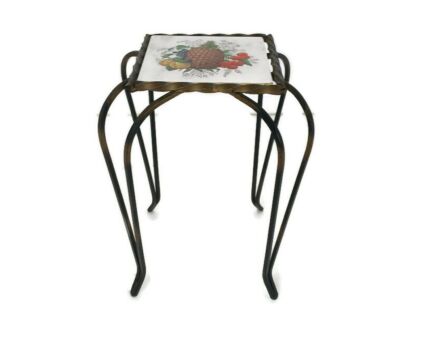 Vintage Side Table Plant stand Ceramic Tile MettlachGermany  Funky Wrought Iron