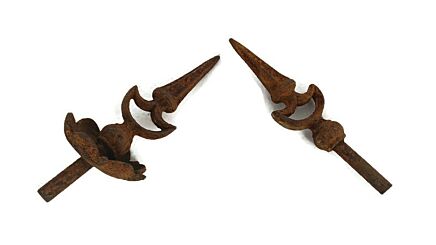 Two Antique Finials Cast Iron Fence Gate Point Triad Spear Decorative Top Toppers