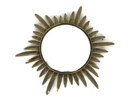 Retro Modernist Starburst Sunburst Brass Wall Convex Mirror Mid Century Modern Leafs 