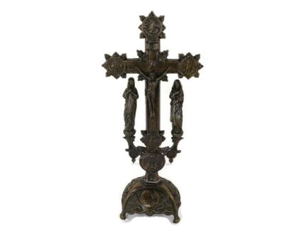 Vintage Ornate Faux Brass  Standing Crucifix 4 Evangelists Calvary Emmaus Gorgeous