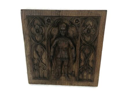 Gorgeous Antique Hand Carved Wooden Gothic Panel Knight  Pediment Salvaged reclaimed 