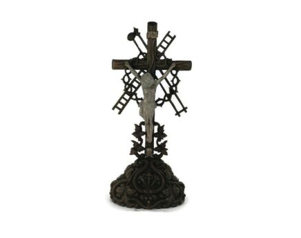 XL  Standing Hand Carved Wooden Crucifix Tools Of Passion Cross Antique Gorgeous Faux Brass Corpus