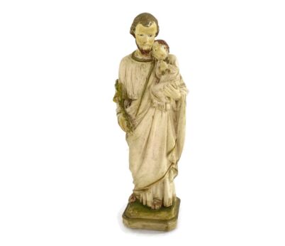 Statue Saint Joseph Protector of Homes  Infant Jesus Statue  Lillies Plaster Vintage 