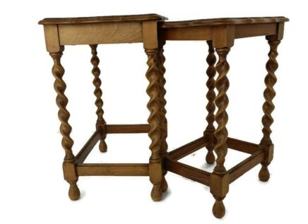 Set of 2 Barley Twist Wooden Nesting Stacking Side Tables Barn Country Style Farmhouse 
