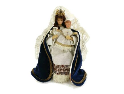 Hand Made Wax Madonna Virgin Mary Our Lady with Infant Jesus Figurine Doll Made by Nuns  