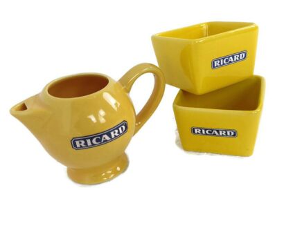 set Ricard apero Dishes plus pitcher  Ceramic France French Authentic Apero Pastis Collector 3 pcs