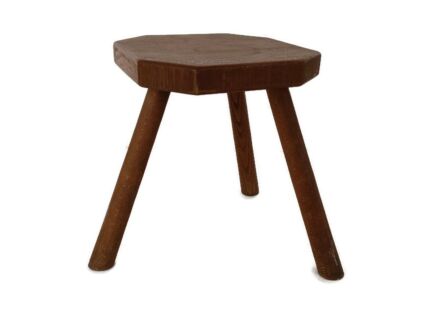 Vintage Hand Carved wood Tripod Milking Stool Square Top Pedestal Table Pedestal Barn Country style