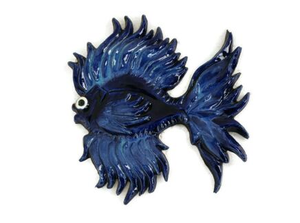Modernist   Blue Ceramic Wall Plaque Wall Hanging  Fish era Tieberghien Vintage 