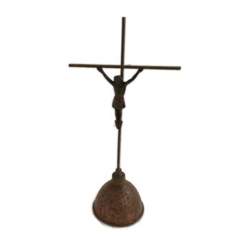 Small Hammered  Brass Table Standing Crucifix Cross Ornate Lovely Jesus Christ  Vintage 