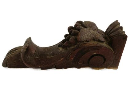 Antique French Carved Wood  Reclaimed Architectural Trim Pediment Salvage Finial Grapes 