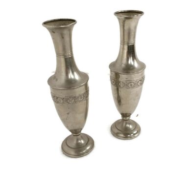 two Pair Small Faux Brass Vases Antique Ornate 
