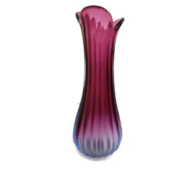 Italian Vintage Cranberry Blue two toned Art Glass Vase Murano Style   Beautiful
