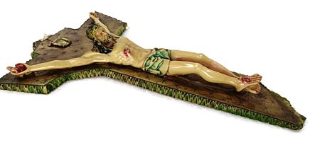 Vintage Resine Hanging Crucifix Cross Polychrome Decorative Jesus Christ Savior Corpus