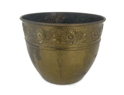 Antique Brass Ornate Planter Flower Pot Country farm Barn Style 
