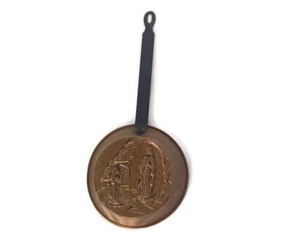 vintage Brass Skillet Pan Wall hanging Virgin Mary Our Lady of Lourdes HTF 