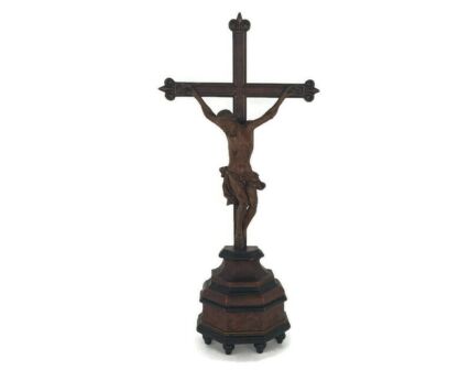 Standing Crucifix Cross hand Carved Wood Wooden Art Piece Corpus French Magnificent large Antique 