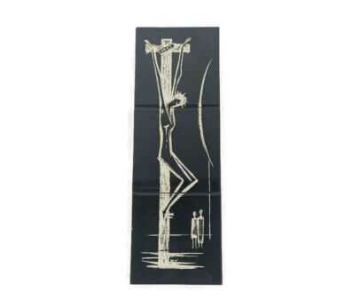 Large Vintage Ceramic Black Tile Wall Hanging Small Jesus Christ Crucifix Mettlach 