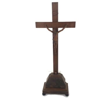 Standing Crucifix Cross hand Carved Wood  Art Piece Corpus French Magnificent   Antique