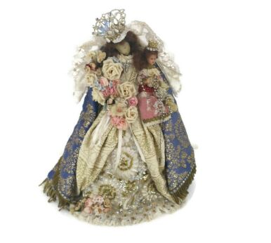 Large Hand Made Wax Madonna Virgin Mary  Our Lady Infant Jesus  Figurine Doll  Made by Nuns Gorgeous 