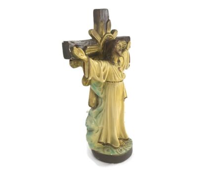 large Antique Statue Sculpture Jesus on the Cross Crucifix art Deco Plaster 