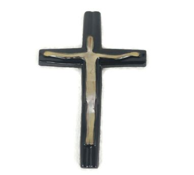 Mid Century Modern Ceramic hanging Wall Crucifix Cross Hand Made Belgium era Amphora