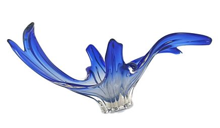 Bowl Dish Centerpiece Aqua Blue Clear Glass Murano Italy WOW Large Gorgeous 